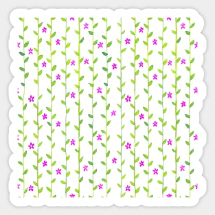 Watercolor Floral Vines Pattern - Lime Green & Magenta Pink Sticker